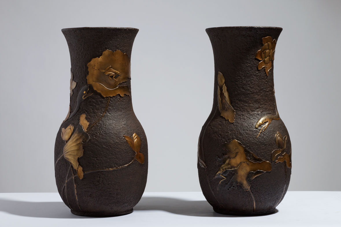 Pair of Japanese Snake Vases